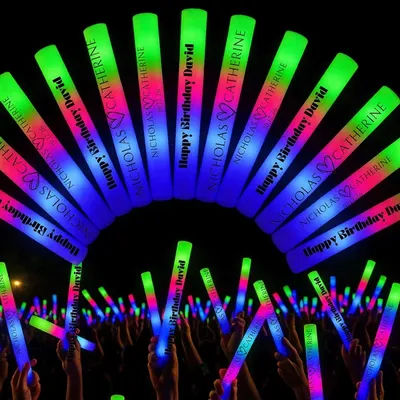 10/20/30/40/50/60pcs Customizable Colorful RGB LED Glow Sticks Glow Foam Stick Wedding Halloween Christmas Party Decoration