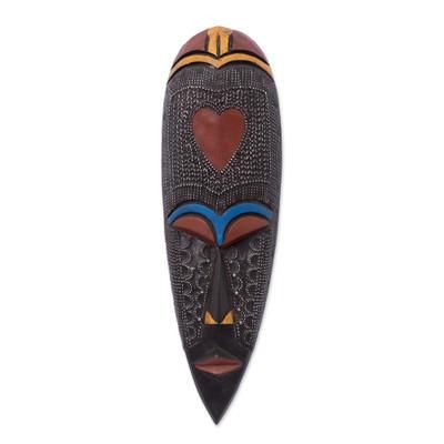 Odo Essence,'African Wood and Aluminum Wall Mask with Heart Motif'