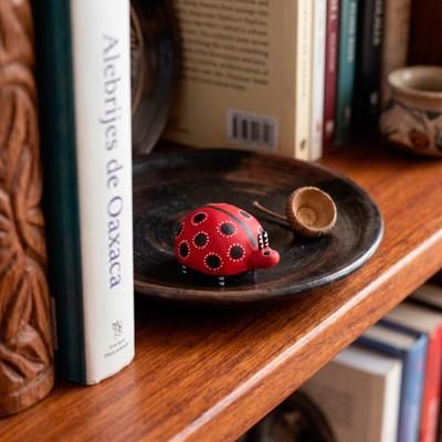 'Whimsical Ladybug-Themed Copal Wood Alebrije Mini Figurine'