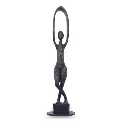Silhouette of Grace,'Tall Abstract Wood Aluminum Sculpture of Woman Raising Arms'