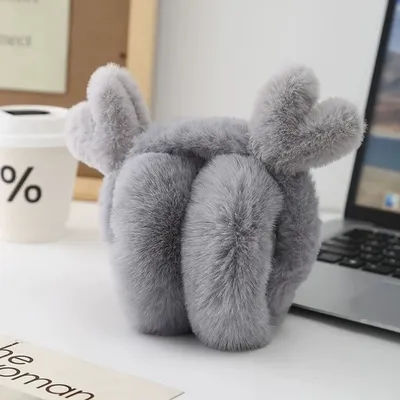 Cache-oreilles en forme de cerf en peluche, mignon, antigel, épais, garde au chaud, pliable, pour femmes et filles