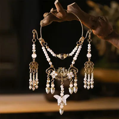 1/6 Doll Jewellery Parts Chinese-style Luxury Pearl Necklace Temperament Lotus Butterfly Tassel Necklace For BJD Doll Dress Up