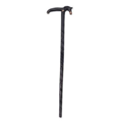 'Hand-Carved Ebony Wood Walking Stick with Horse Head Accent'
