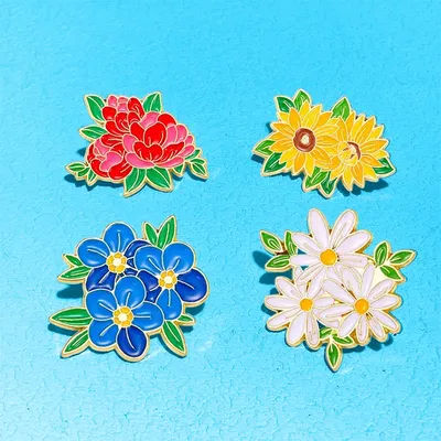 AniPins Lovely Flowers Pins 4-color Design Enamel Sunflower Daisy Rose-flower Plant Brooch Pin On Backpack Clothes Lapel Badge