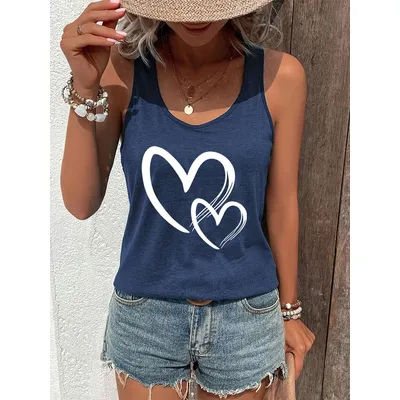 Haut estival et sexy pour femme, tenue estivale décontractée à imprimé cœur et dos nageur