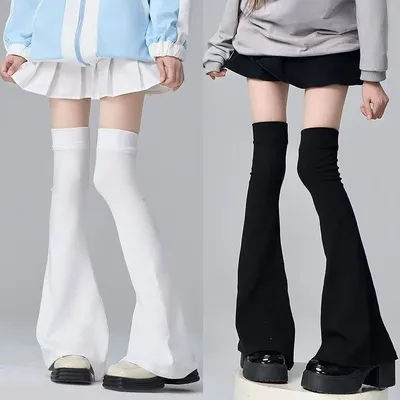 Chaussettes noires et blanches style gothique Lolita, hautes au-dessus du genou, avec revers en forme de corne