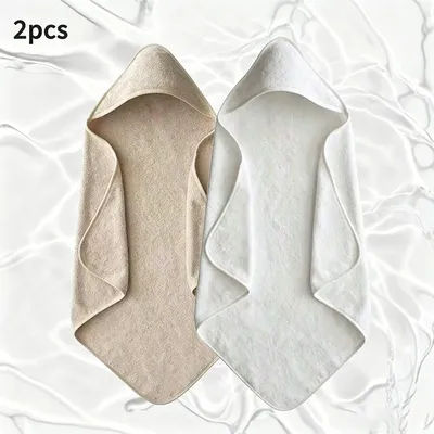 2Pcs Minimalist Style Baby Hooded Bath Towel with Hooded Wrap Design, Highly Absorbent and Quick-Drying Infant Bath Towel, Newborn Windproof Wrap Bathrobe, Off-White Two-Color Set