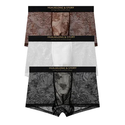 Caleçons Boxers Respirants pour Hommes en Soie Glacée et Dentelle, Taille Mi-Haute