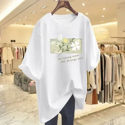 T-shirts basiques à imprimé floral pour femmes, mode d'été décontractée, col rond, manches courtes, haut chic et ample