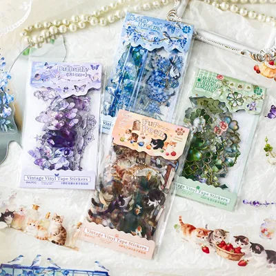 30pc PET Scenic Stickers Light Whispers Creative Plant, Flower, and Cat Pattern Journaling Materials DIY Collage