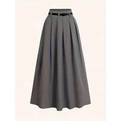 Ceinture décorative polyvalente de couleur unie pour femmes, jupe longue plissée taille haute, jupe évasée taille haute