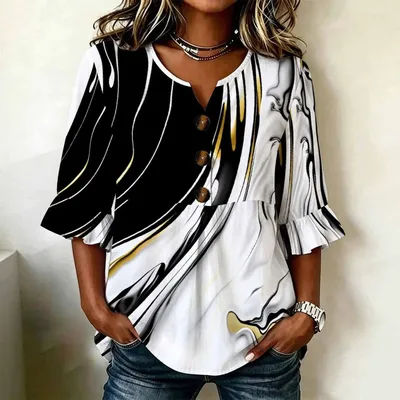 Haut imprimé rétro pour femme, style streetwear, haut printemps-été, col rond, t-shirt élégant à manches courtes.