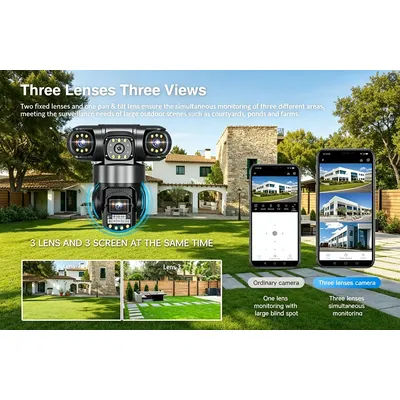 Caméra IP V380 Pro WiFi/4G Extérieure 12MP 6K Trois Objectifs Trois Écrans Moniteur Vidéo de Sécurité Vision Nocturne Caméras CCTV Imperméables