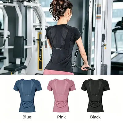 T-shirt de sport pour femme, vêtements de yoga, tenue de fitness, haut de course, haut d'entraînement