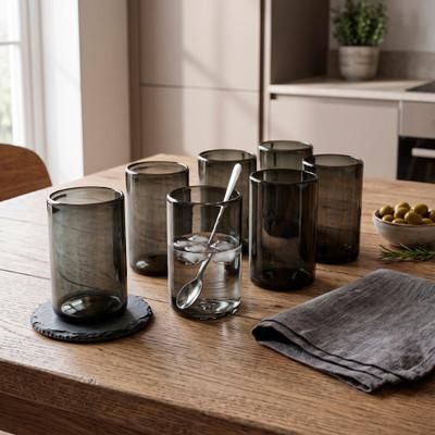 'Handblown 6-Piece Tumbler Glass Set in a Mist Grey Shade'