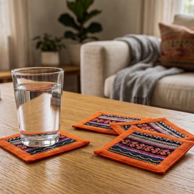 'Set of 4 Handwoven Coasters with Naga-Inspired Patterns'