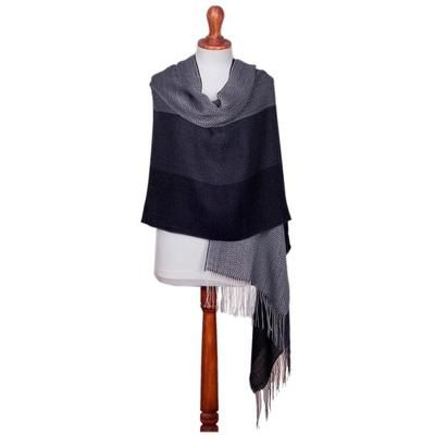 Power Executive,'Handwoven Black and Grey Baby Alpaca Blend Shawl from Per'
