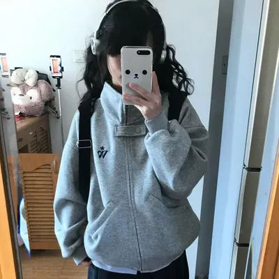 Sweat-shirts streetwear pour femmes, vestes zippées vintage brodées Harajuku, hauts amples à manches longues coréens pour l'automne