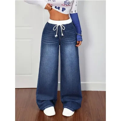 Nouveau jean pour femme, blanc, taille haute, sans élastique, coupe droite, avec traitement de lavage tendance, style décontracté.