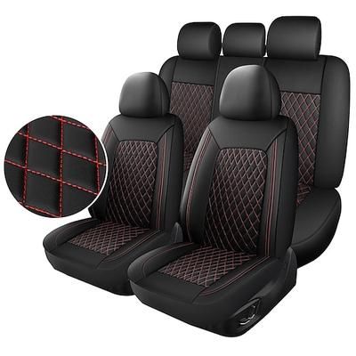 Set completo di coprisedili universali per auto, in ecopelle di alta qualità con cuciture a rombi, protezioni interne per berline, SUV, camion, compatibili con airbag, sedili posteriori sdoppiabili