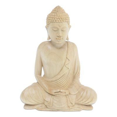 Buddha Praying I,'Meditating Buddha Hand Carved Wood Sculpture'