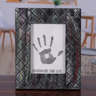 'Geometric-Patterned Distressed Black 5x7 Wood Photo Frame'