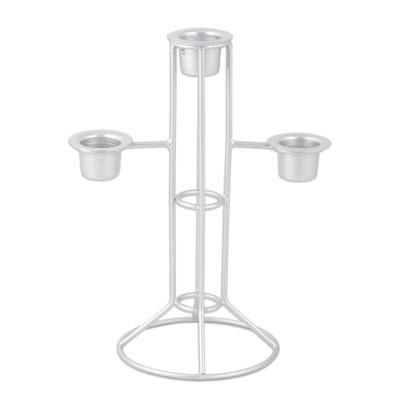 Glowing Elegance,'Silver Powder Coated Iron Candle Holder Crafted in India'