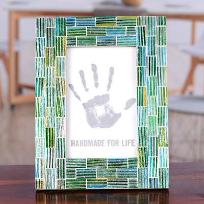 'Green & Blue-Tinted Glass Mosaic Photo Frame for 4x6 Photos'