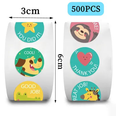 500Pcs/Roll Teacher Reward Cartoon Stickers - Roll Decals for Gifting DIY Journals & Phone/Tablet Decor Giajar Sticker Store