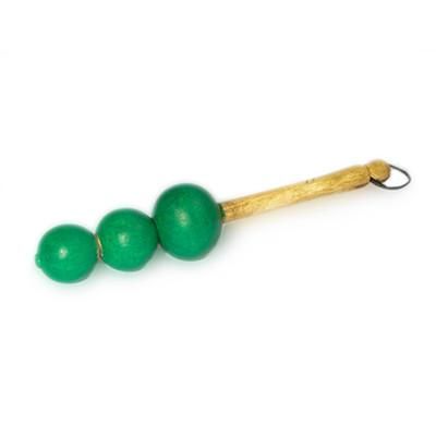 'Hand-Painted Green Ofram Wood and Dried Gourd Televi Shaker'