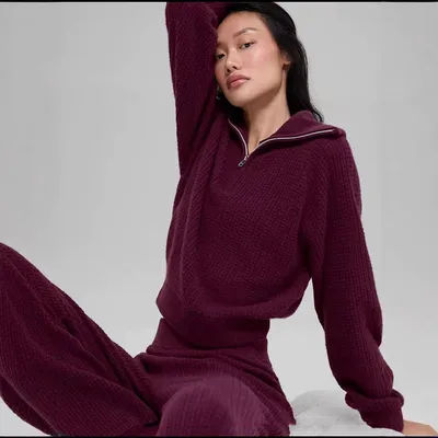 Pull à col montant à manches longues pour femme, sweat-shirt de Pilates en tricot, haut ample uni