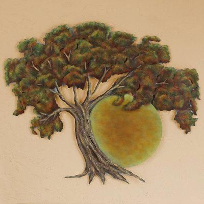 Sunset Oak,'Oak Tree at Sunset Hand Crafted Steel Wall Art from Mexico'