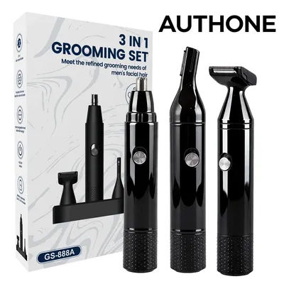 AUTHONE Tondeuse Électrique 3-en-1 pour Nez et Oreilles Homme – Kit Beauté Polyvalent pour une Épilation Indolore du Nez, de la Barbe et des Sourcils