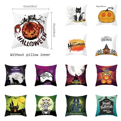 Halloween Cushion Cover Halloween Creative Demon Pumpkin Bat Cat Decor Throw Pillow Case Cover Halloween Decorative Pillowcase