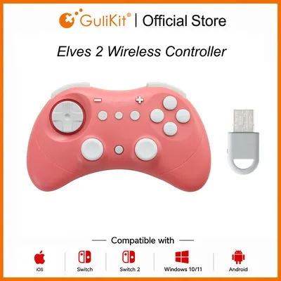 GuliKit Elves 2 Game Controller with Hyperlink 2 Wireless Adapter for Switch/Switch 2,Windows, 730Hz Bluetooth Polling Rate