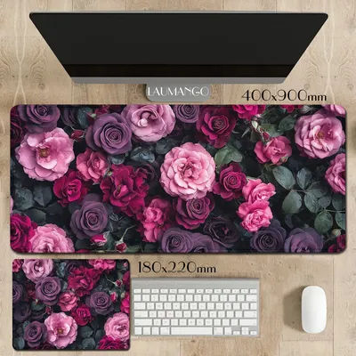 Tapis de souris de jeu Kawaii, peinture à l'huile, art esthétique, grande rose, fleur, plantes, média, accessoires pour PC Gamer, protecteur de bureau