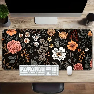 Tapis de Souris Botanique Vert Floral, Grand Tapis de Bureau Antidérapant, Accessoire de Jeu, Tapis de Souris avec Bords Cousus pour le Bureau et la Maison