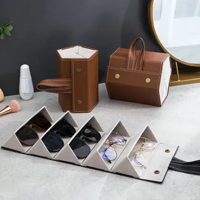 Organisateur de lunettes portable multi-emplacements 2/3/4/5/6, Étui de rangement et de présentation pour lunettes de vue et de soleil, Boîtes à lunettes en PU pour voyage