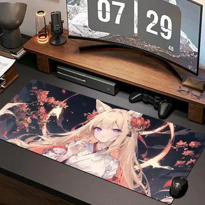 Tapis de souris style oreilles de renard pour fille, nouveau tapis de souris pour ordinateur, tapis de bureau XXL en caoutchouc naturel, accessoires de jeu antidérapants pour le bureau