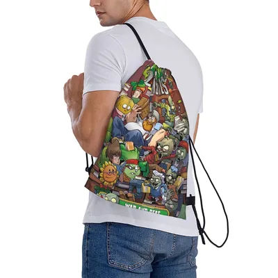 Sac à cordon imprimé Game P-Plants-vs-Zombie, sac à cordon pliable décontracté, sacs à cordon pour hommes, sacs à dos de voyage et de sport