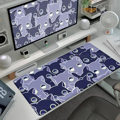 Tapis de souris de dessin animé, motif chaton violet, grand tapis de bureau, esthétique informatique, tapis antidérapant en caoutchouc Kawaii pour chat