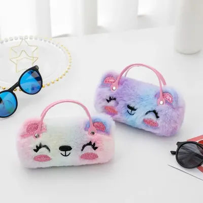Boîte à lunettes de soleil ours en peluche, sac à main porte-monnaie, sac à lunettes portable de dessin animé mignon, lunettes de compression, cadeau pour enfants, nouveau