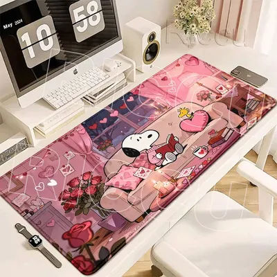 Tapis de souris à motif de chien S-Snoopys, dessin animé Kawaii, accessoires de bureau pour joueurs, tapis de jeu antidérapant, tapis de bureau avec bord verrouillable, tapis de clavier
