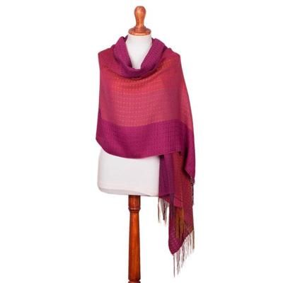 Ablaze,'Handwoven Baby Alpaca Blend Shawl in Fuchsia from Peru'