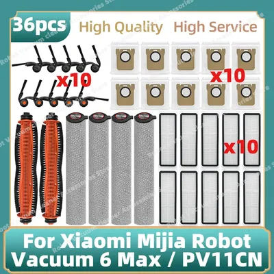 Compatible For Xiaomi Mijia Robot Vacuum 6 Max / PV11CN Vacuum Parts Tricut Brush Side Brush HEPA Filter Roller Brush Dust Bag