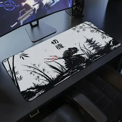 Tapis de bureau XXL sur le thème des samouraïs japonais, noir et blanc, tapis de clavier pour jeux, grand tapis de bureau sur le thème d'Oni, tapis de souris Ghost of Tsushima.
