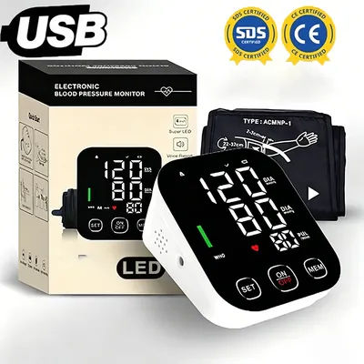 Tensiomètre numérique rechargeable pour le bras, dispositif médical avec grand brassard portable et réglable pour usage domestique, moniteur de pression artérielle