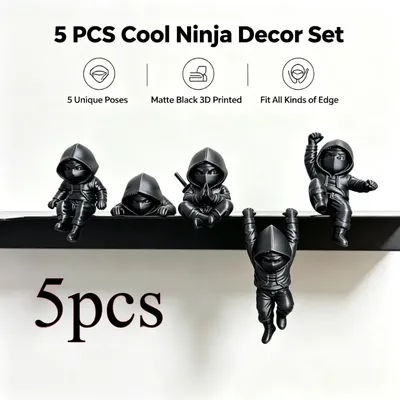 5pcs Ninja Decoration Action Pose Set Desktop Ornament Figures for Bookshelf Shelves Monitor Tops Computer Screens Halloween