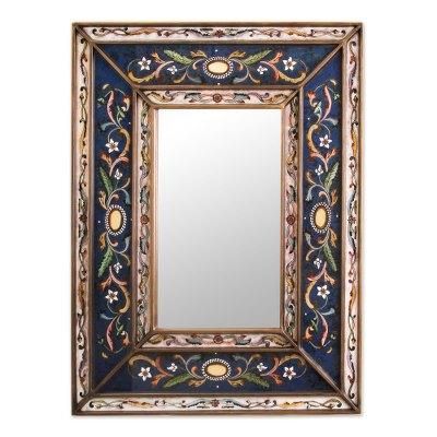 Cajamarca Frost,'Hand Made Floral Glass Wood Rectangle Mirror'