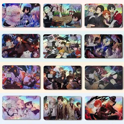 B-Bungo Stray Dogs – autocollant holographique laser pour cartes de crédit et de débit, 4 pièces/ensemble, protection imperméable et résistante aux rayures